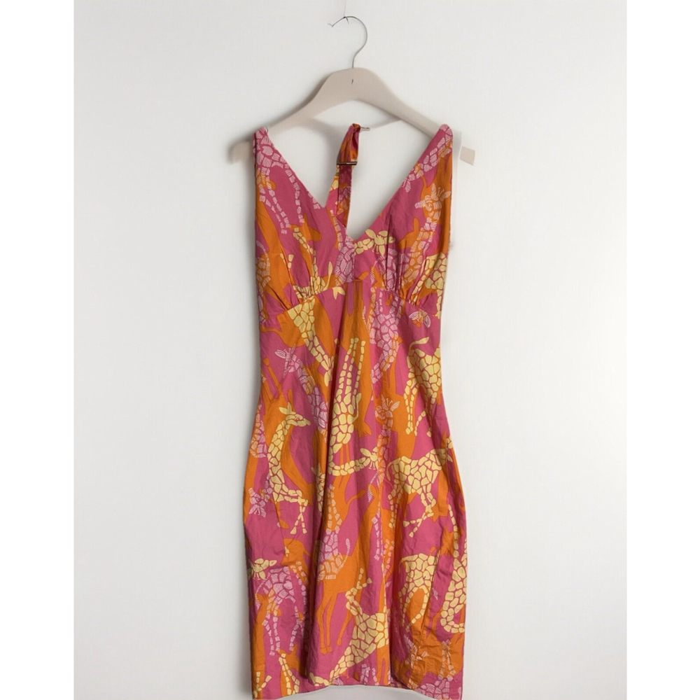 Lilly Pulitzer Vintage Halter Dress Orange Pink Bella‎ Giraffe Size Small